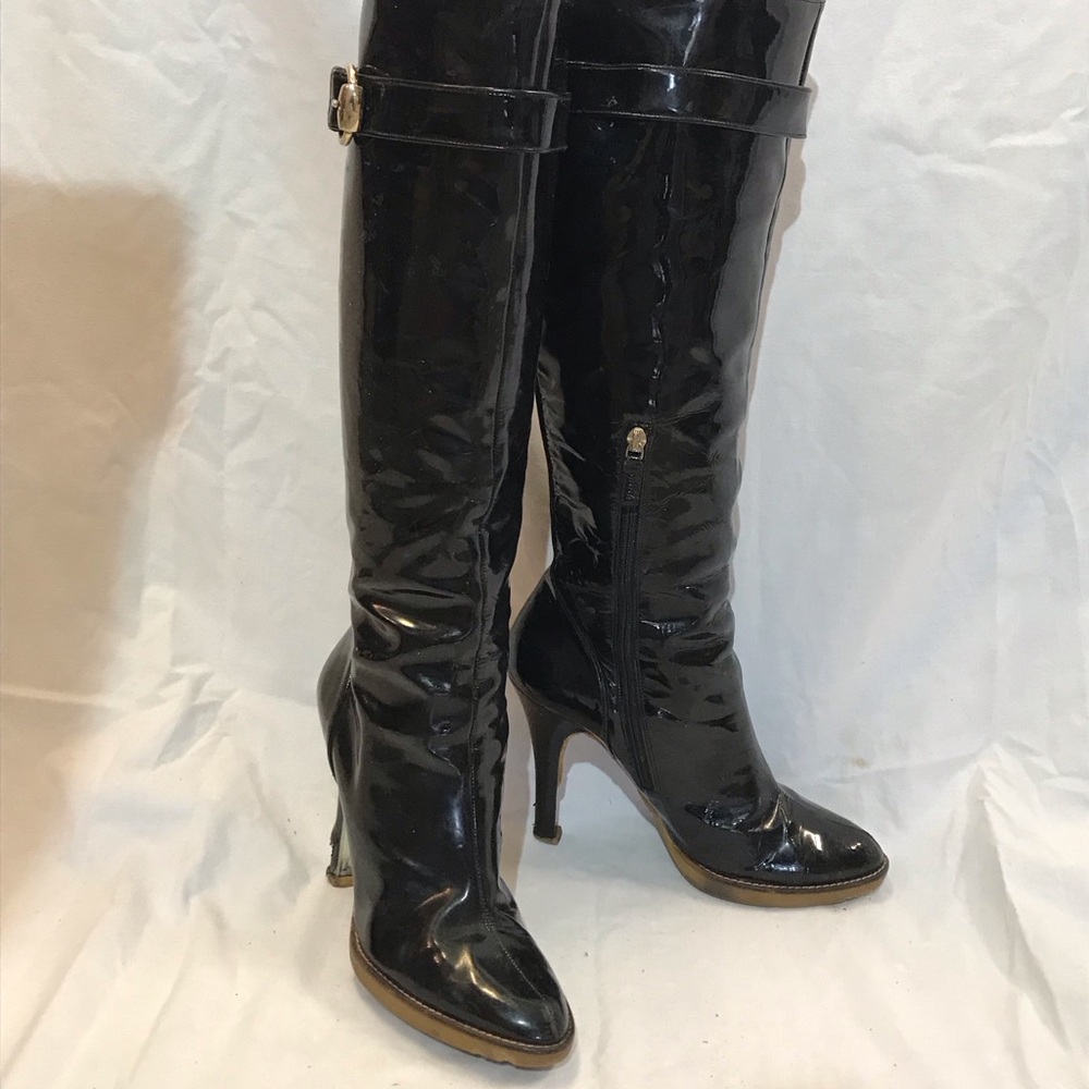 Black Patent Leather Knee-High Boots